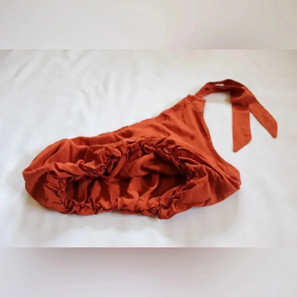 Lyaner Sexy One Shoulder CropTop Rust XS Off Shoulder Elastic Waist TieBow Retro - Picture 5 of 6